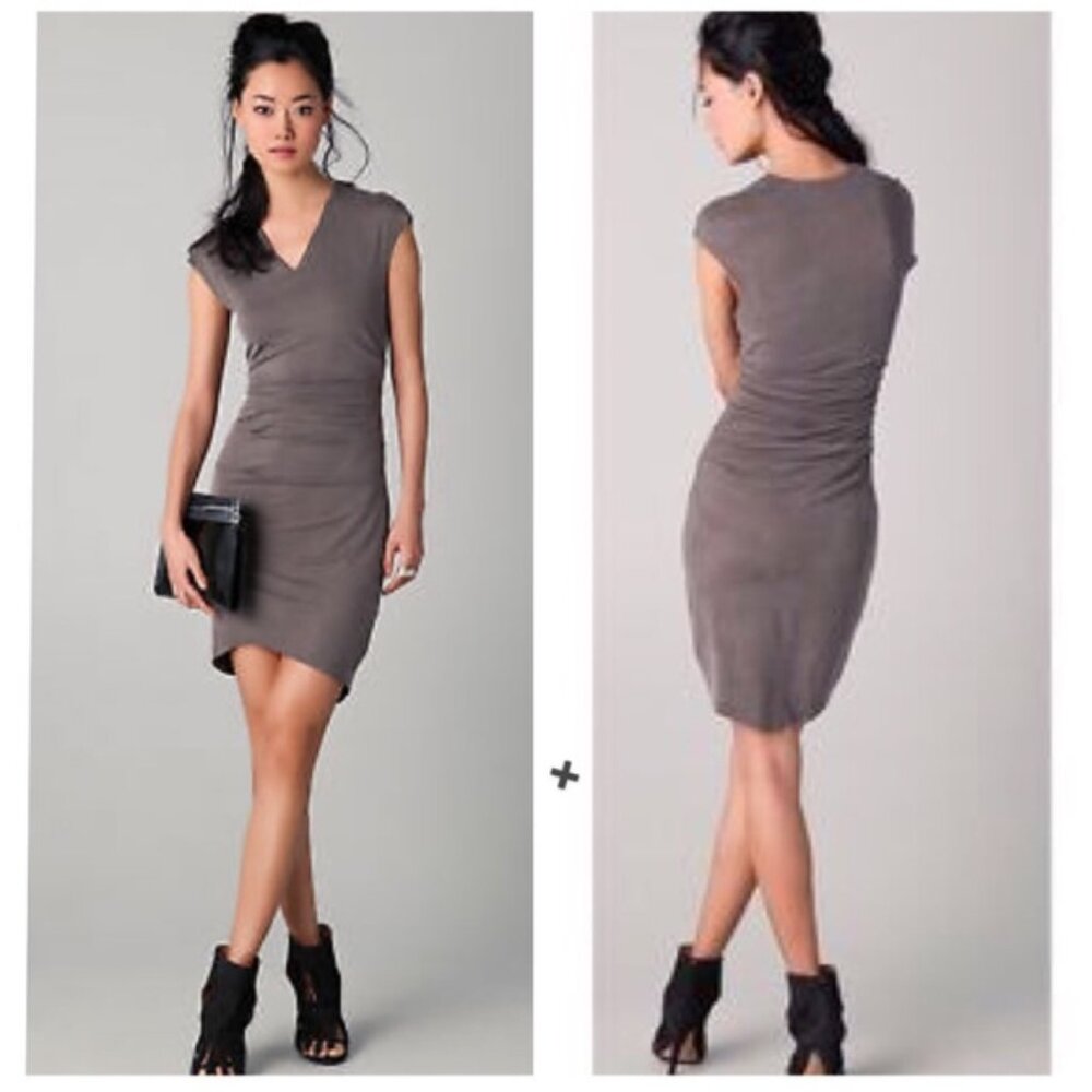 Helmut Lang Torrent Silver Grey Ruched Mini Dress